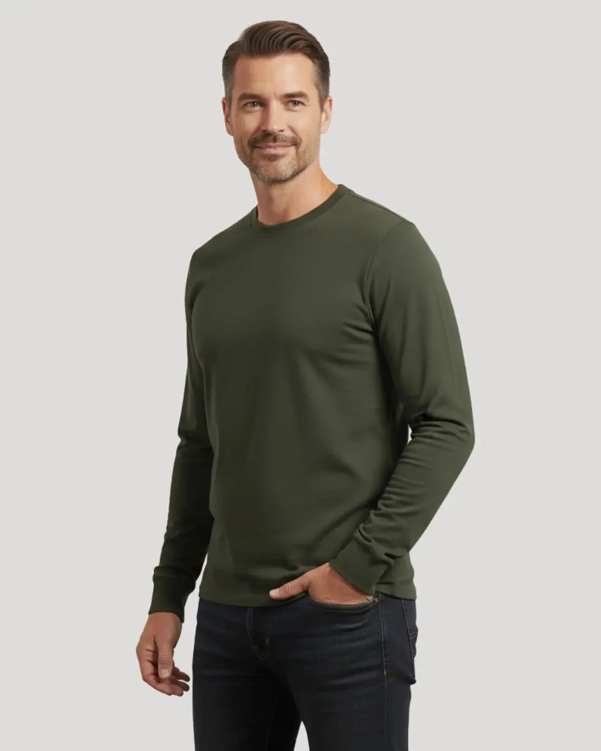 Round-Neck Long-Sleeve Shirt with Cuffs
