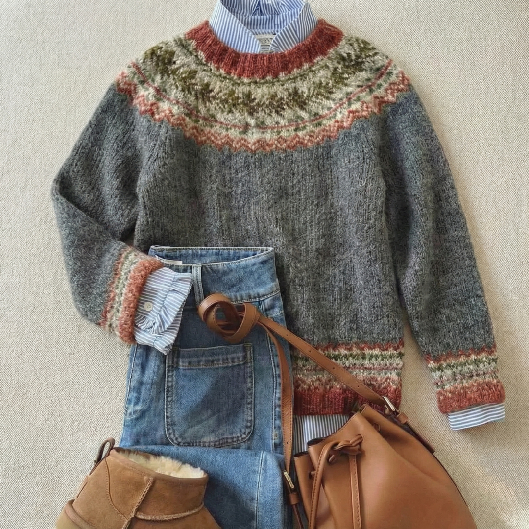 Sweter Damski Nordycki Wzór Fair Isle Oversize
