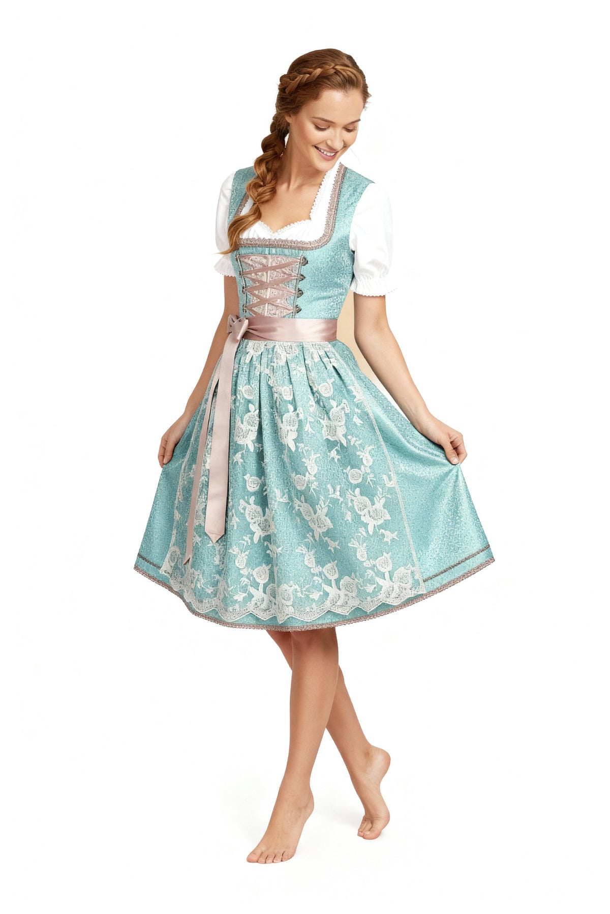 Sukienka Dirndl ze Sznurowanym Gorsetem, Fartuszkiem i Koronką