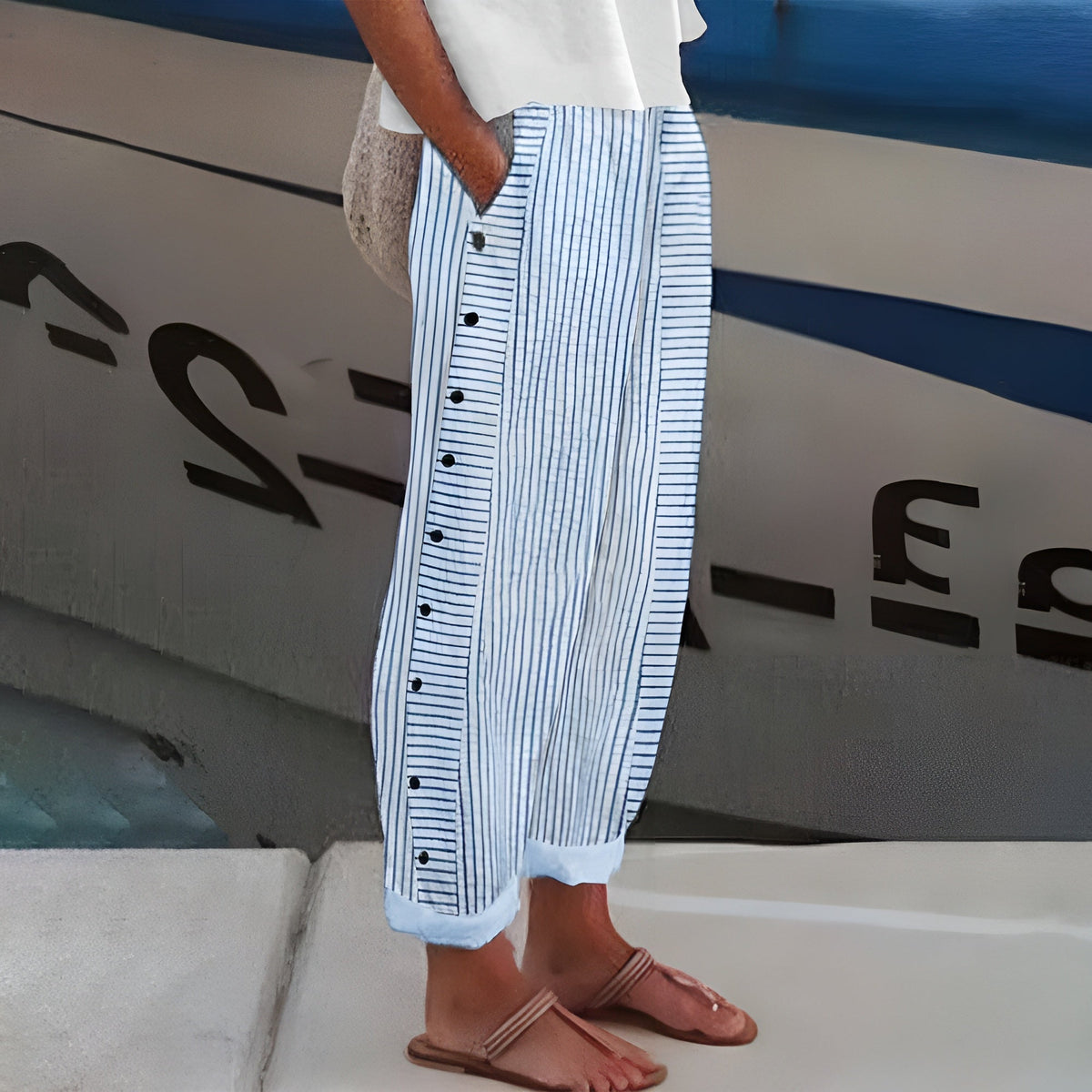 Striped Pants with Pockets and Buttons