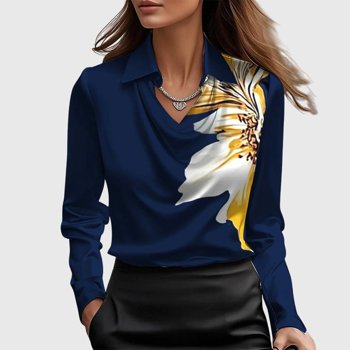 Women's Blouse with a Draped Collar