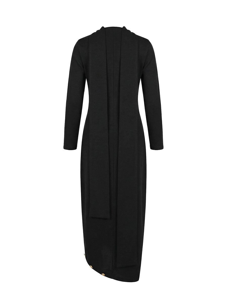 Button-front maxi dress with a stand collar and long sleeves