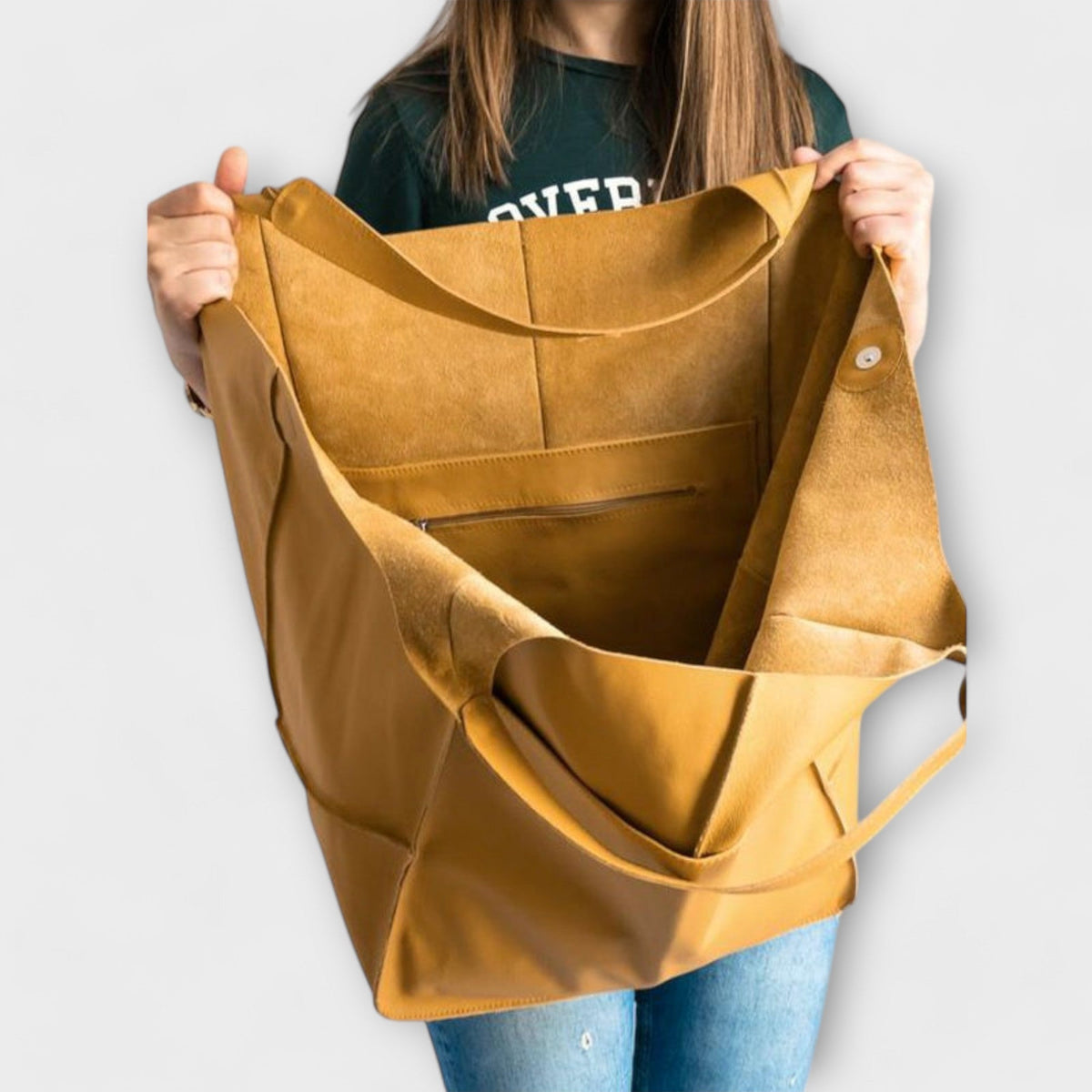 Loose Oversized Structured Stitched Foldover Bag with Pockets