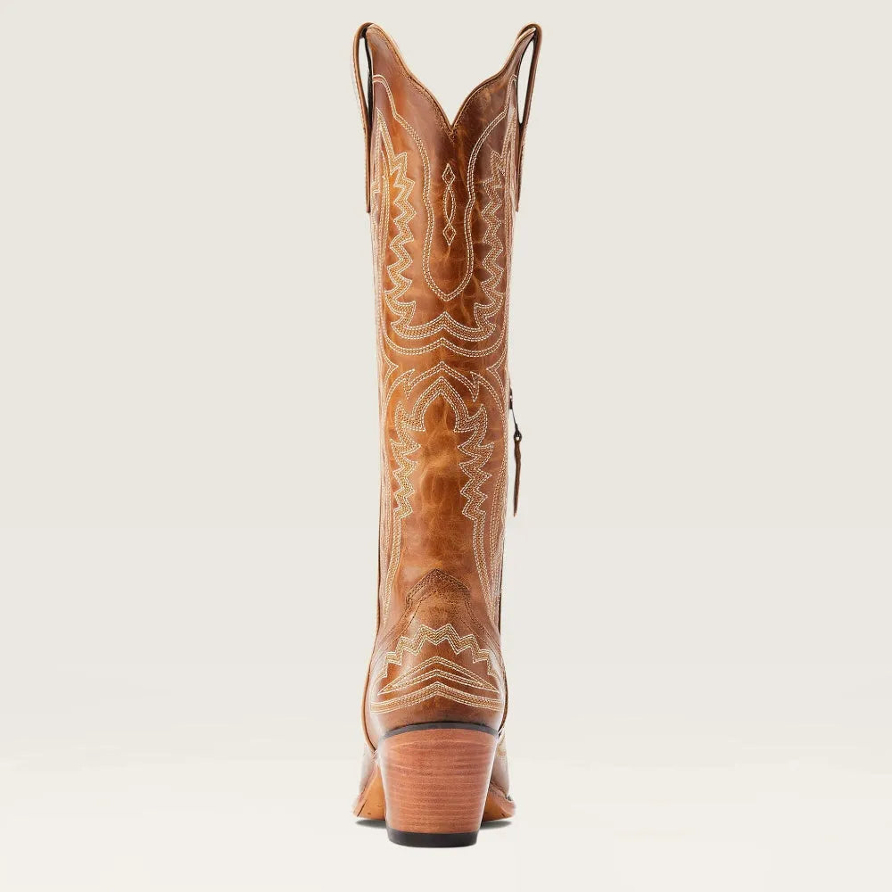 Patterned zip-up stacked pointed-toe tall boots