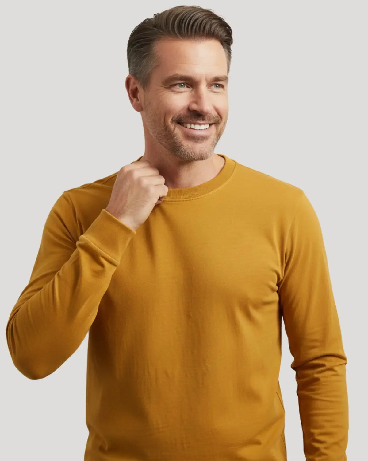 Round-Neck Long-Sleeve Shirt with Cuffs