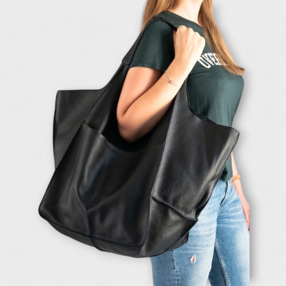 Loose Oversized Structured Stitched Foldover Bag with Pockets