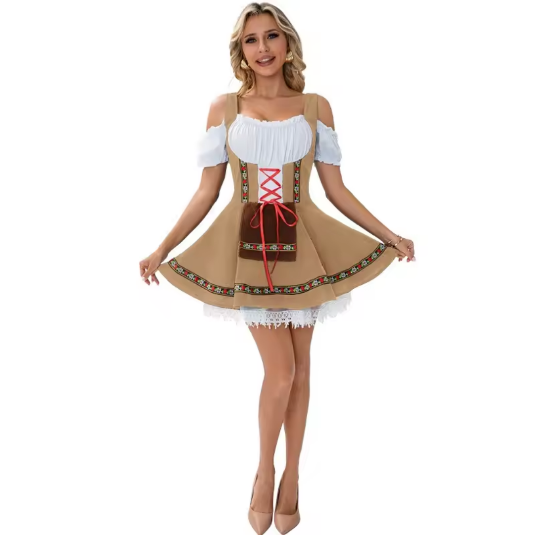 Women's Mini Dirndl Dress with Off-the-Shoulder Design and Lacing