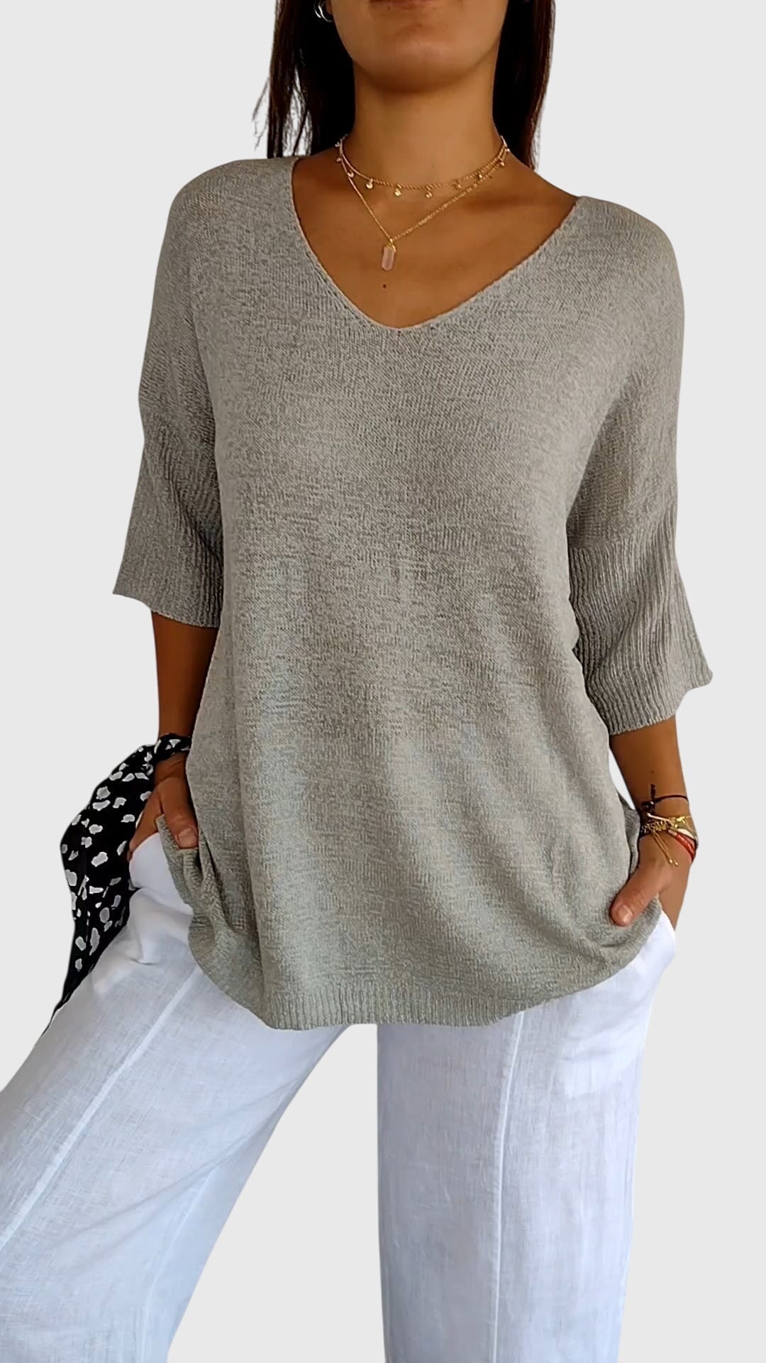Oversized Three-Quarter-Sleeve Blouse