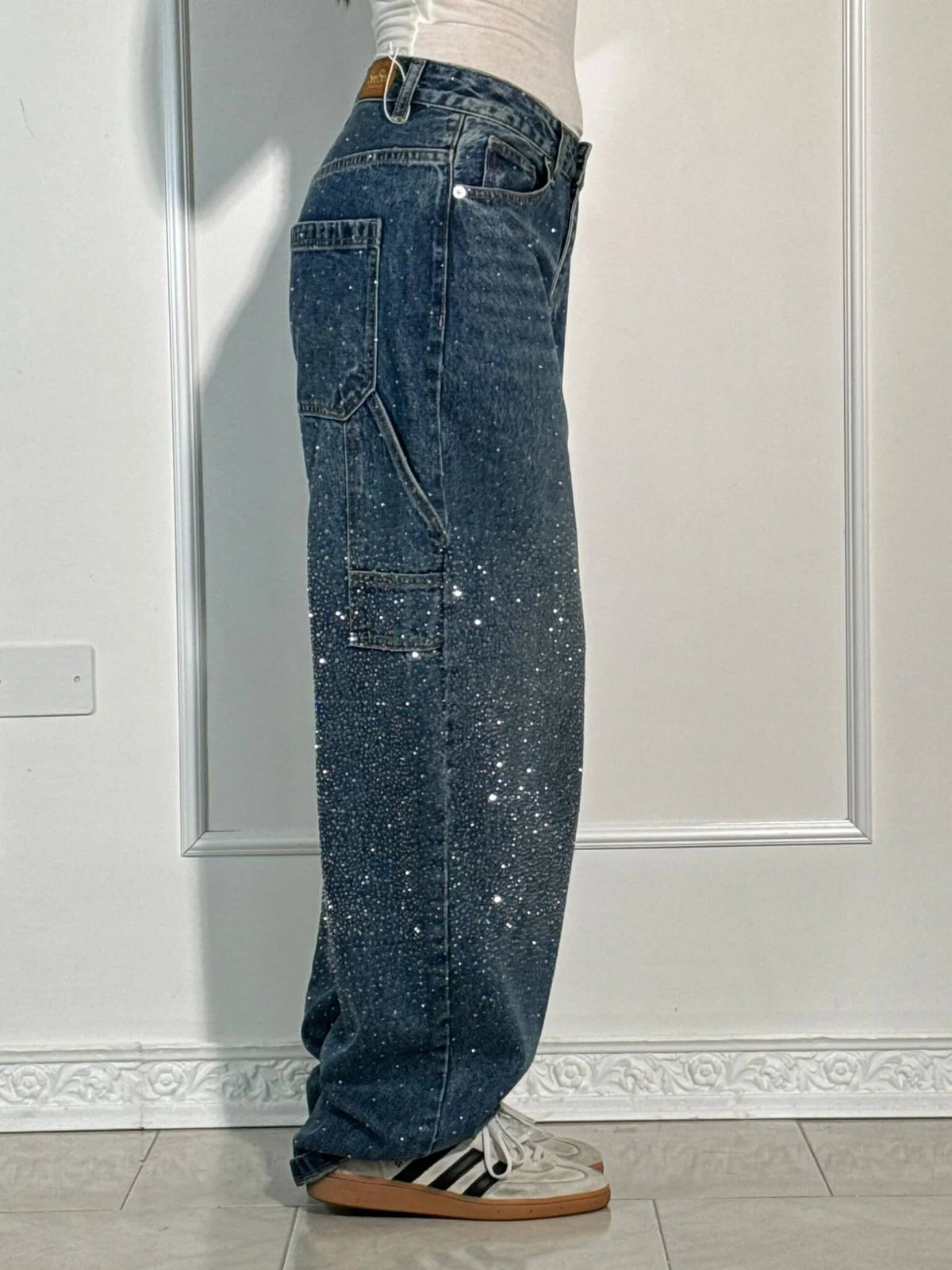 Shiny high-waisted loose-fit pants