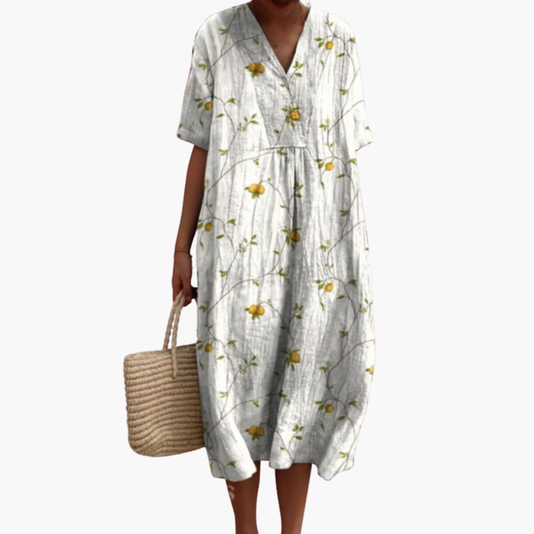 Floral loose oversized midi dress with a print