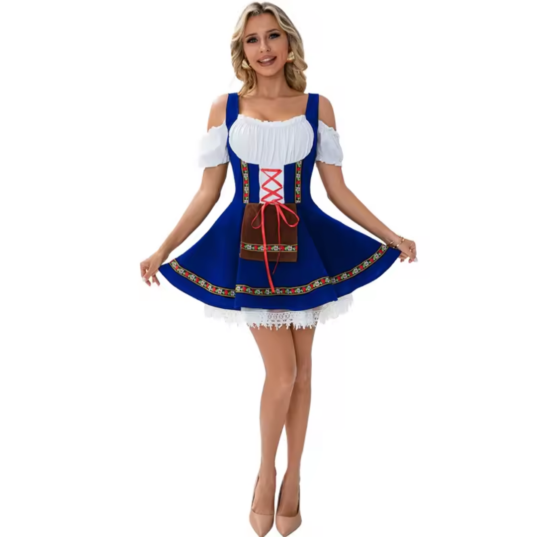 Women's Mini Dirndl Dress with Off-the-Shoulder Design and Lacing