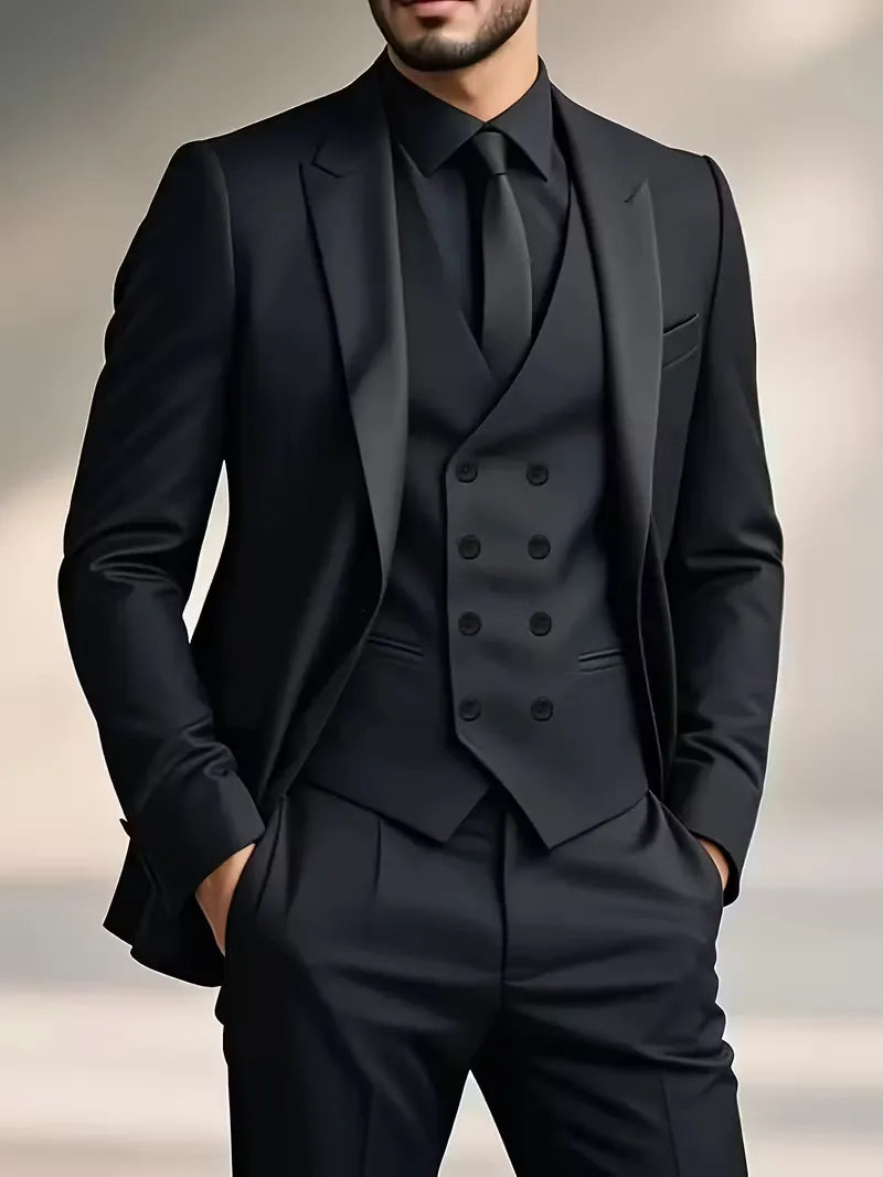 Trzyczęściowy Garnitur Slim Fit z Kamizelką Dwurzędową dla Mężczyzn