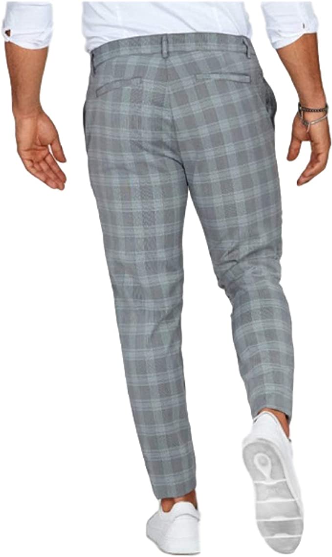 Slim checked ankle pants with belt loops