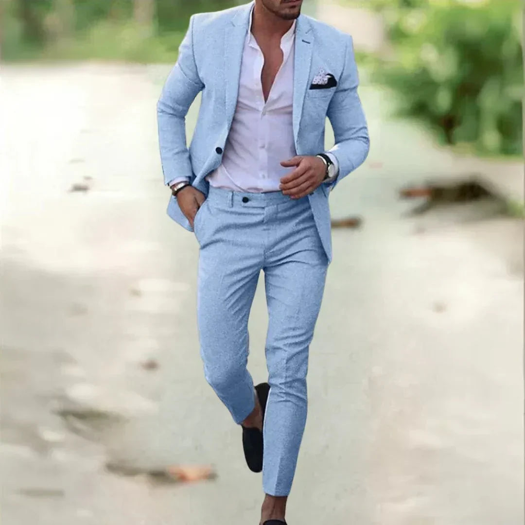 Textured Fitted Suit Set with Lapels, Single-Breasted Closure, Padding, and Ribbing