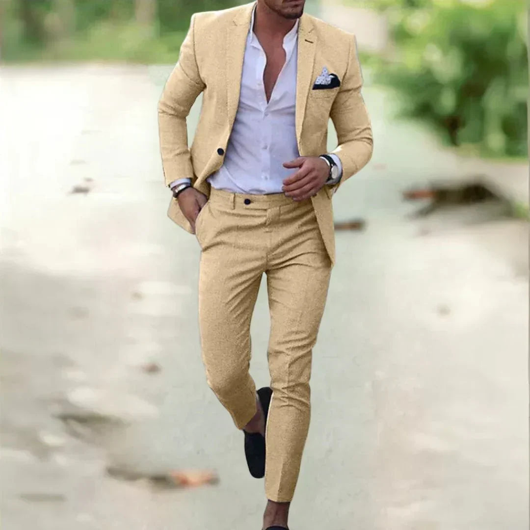 Textured Fitted Suit Set with Lapels, Single-Breasted Closure, Padding, and Ribbing