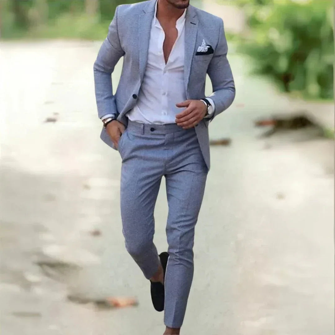Textured Fitted Suit Set with Lapels, Single-Breasted Closure, Padding, and Ribbing