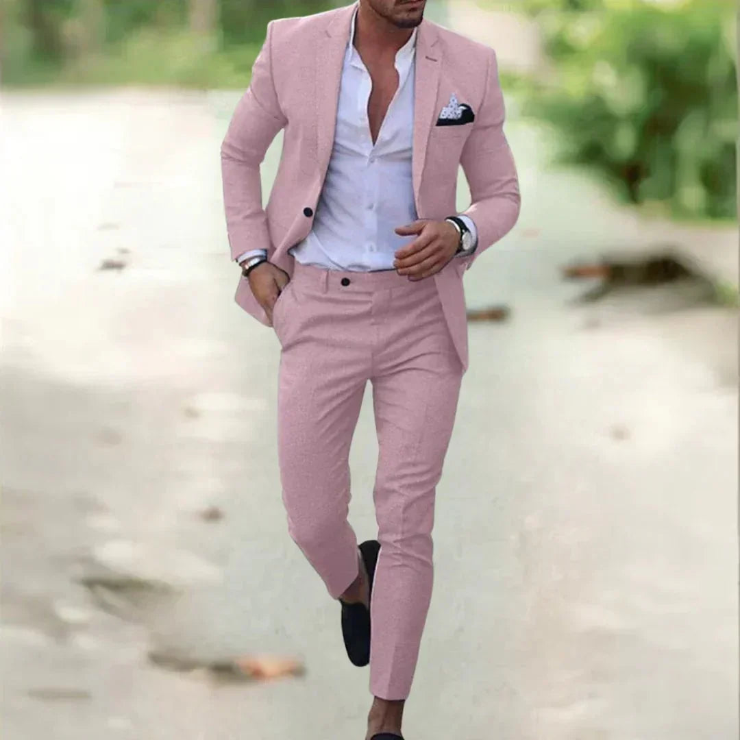 Textured Fitted Suit Set with Lapels, Single-Breasted Closure, Padding, and Ribbing