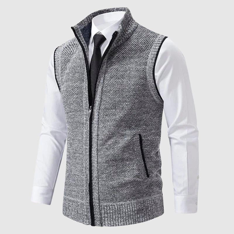 Zip-Up Sweater Vest with Side Pockets