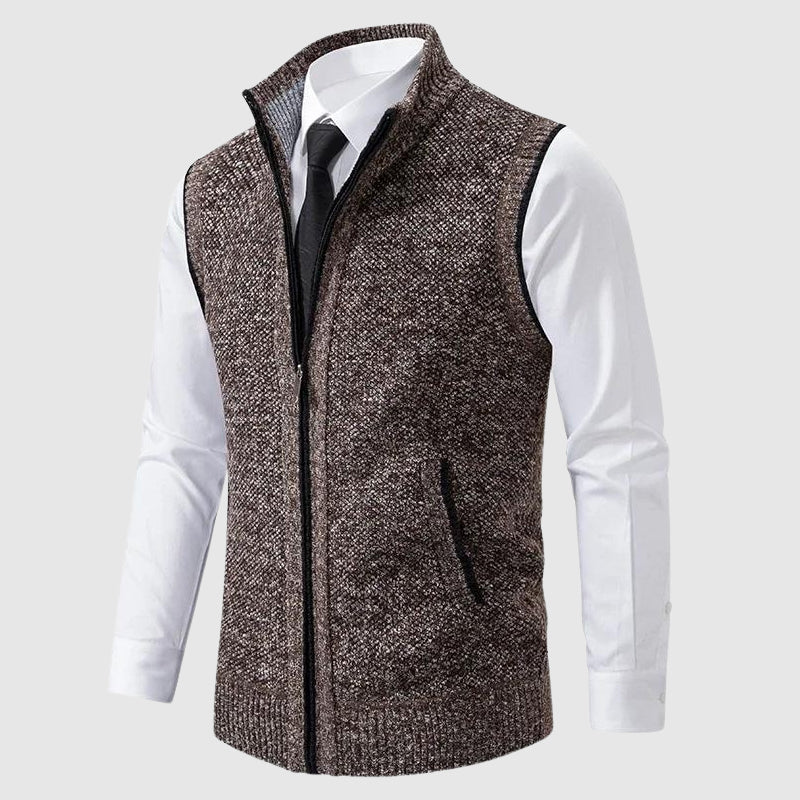 Zip-Up Sweater Vest with Side Pockets