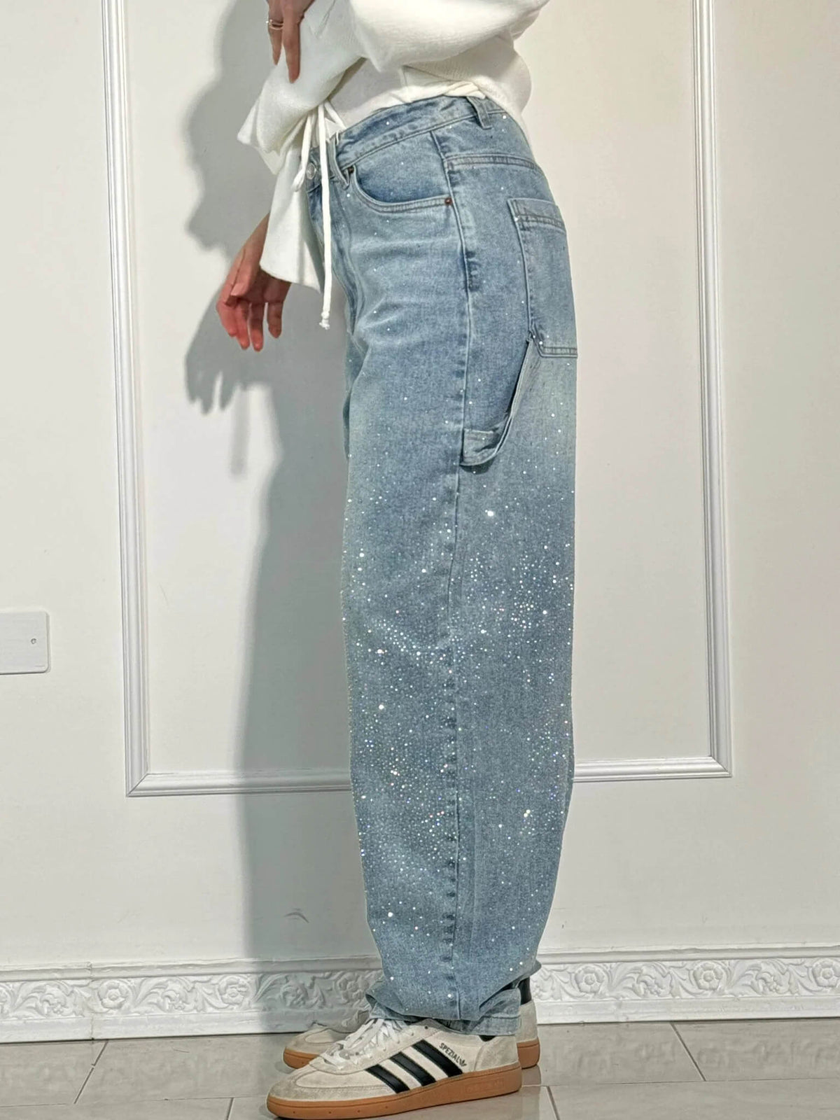 Shiny high-waisted loose-fit pants