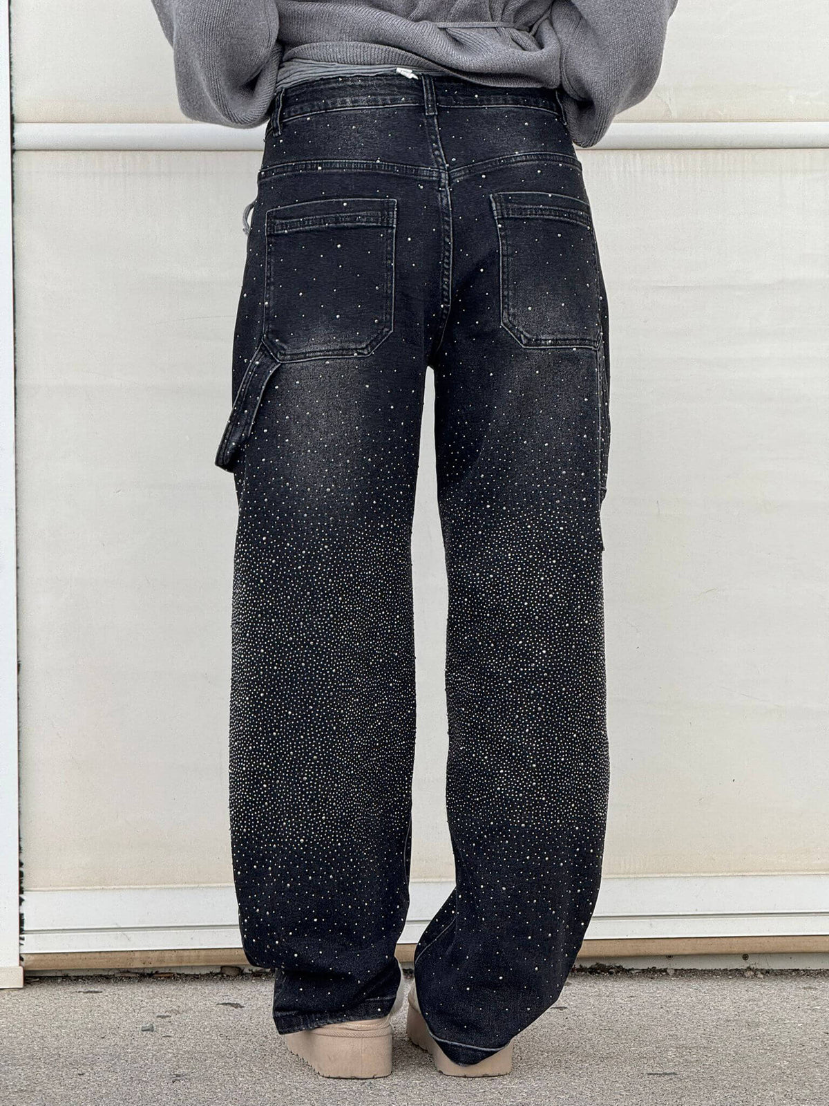 Shiny high-waisted loose-fit pants