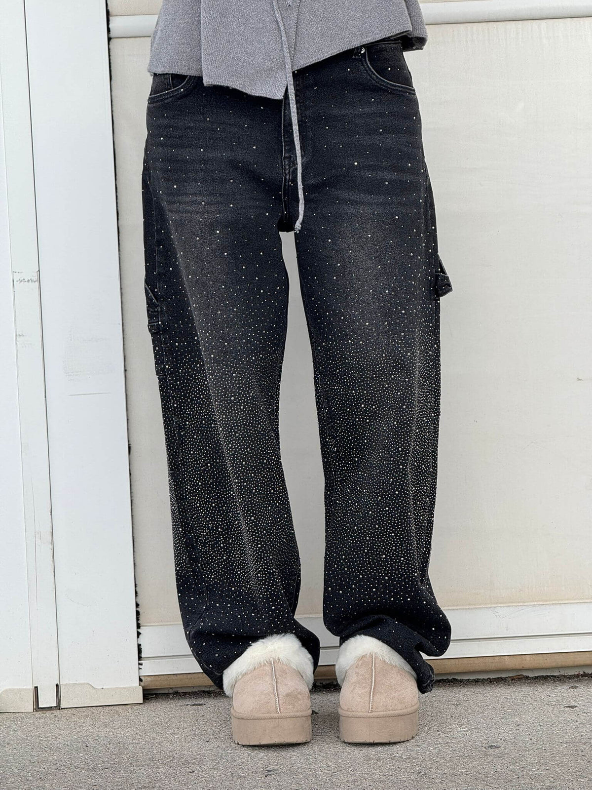 Shiny high-waisted loose-fit pants