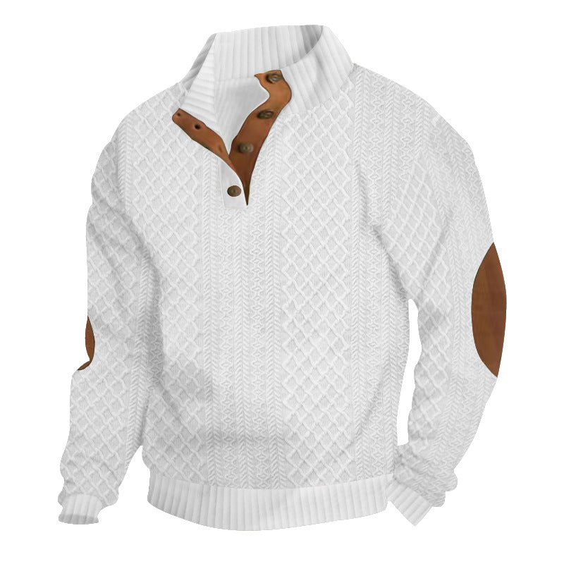 Męski Sweter Golf na Guziki z Dzianiny Żakardowej