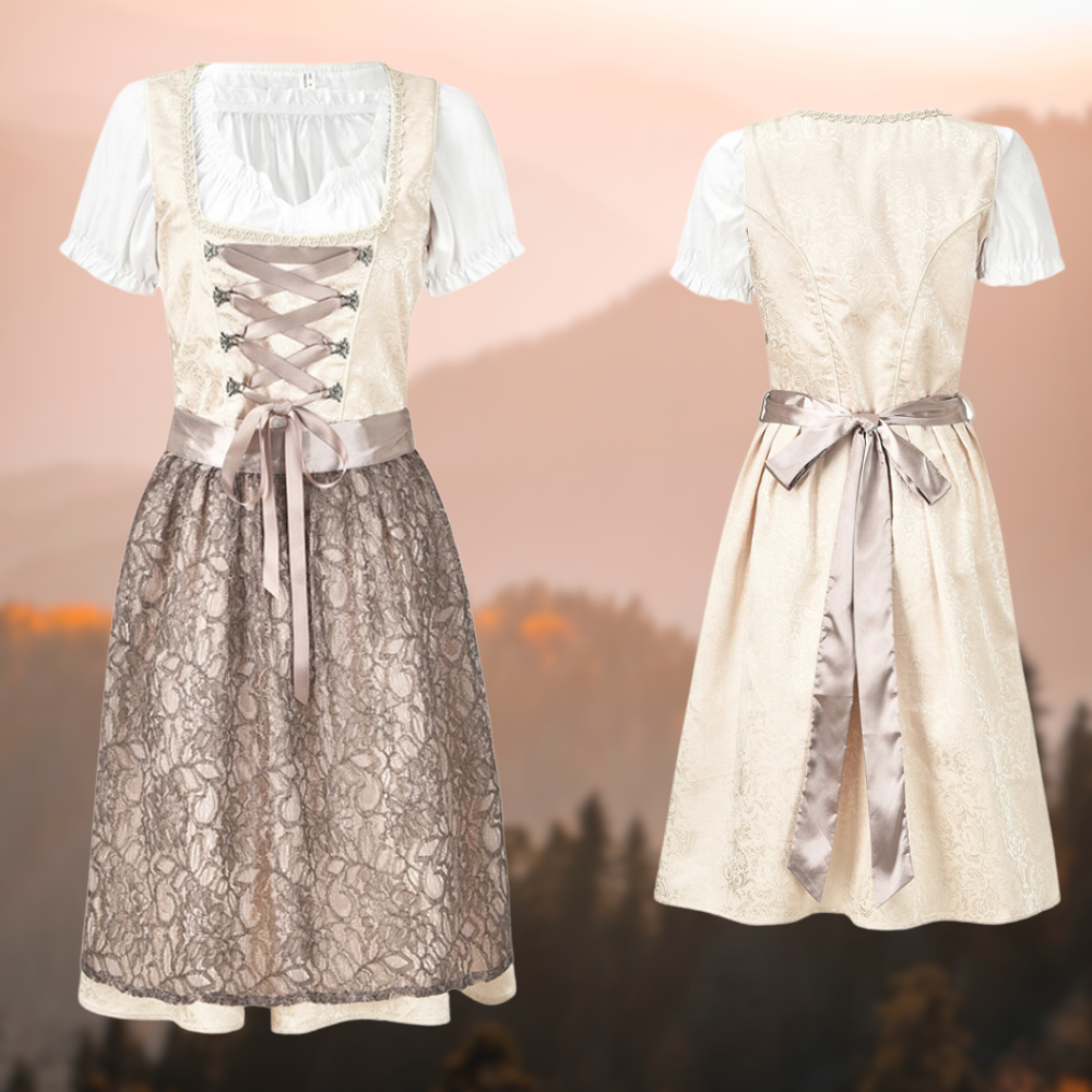Sukienka Dirndl ze Sznurowaniem, Koronkowym Fartuchem i Bluzką
