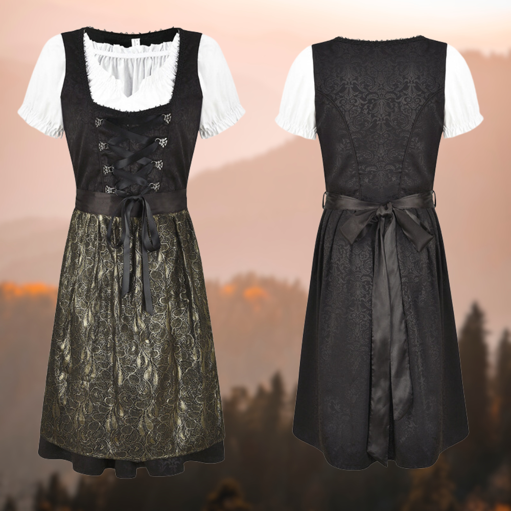 Sukienka Dirndl ze Sznurowaniem, Koronkowym Fartuchem i Bluzką