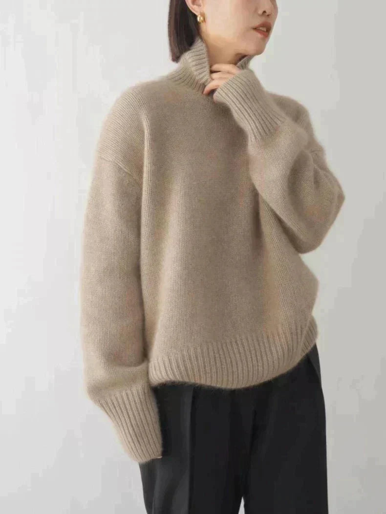 Sweter Damski Oversize z Golfem i Bufiastymi Rękawami