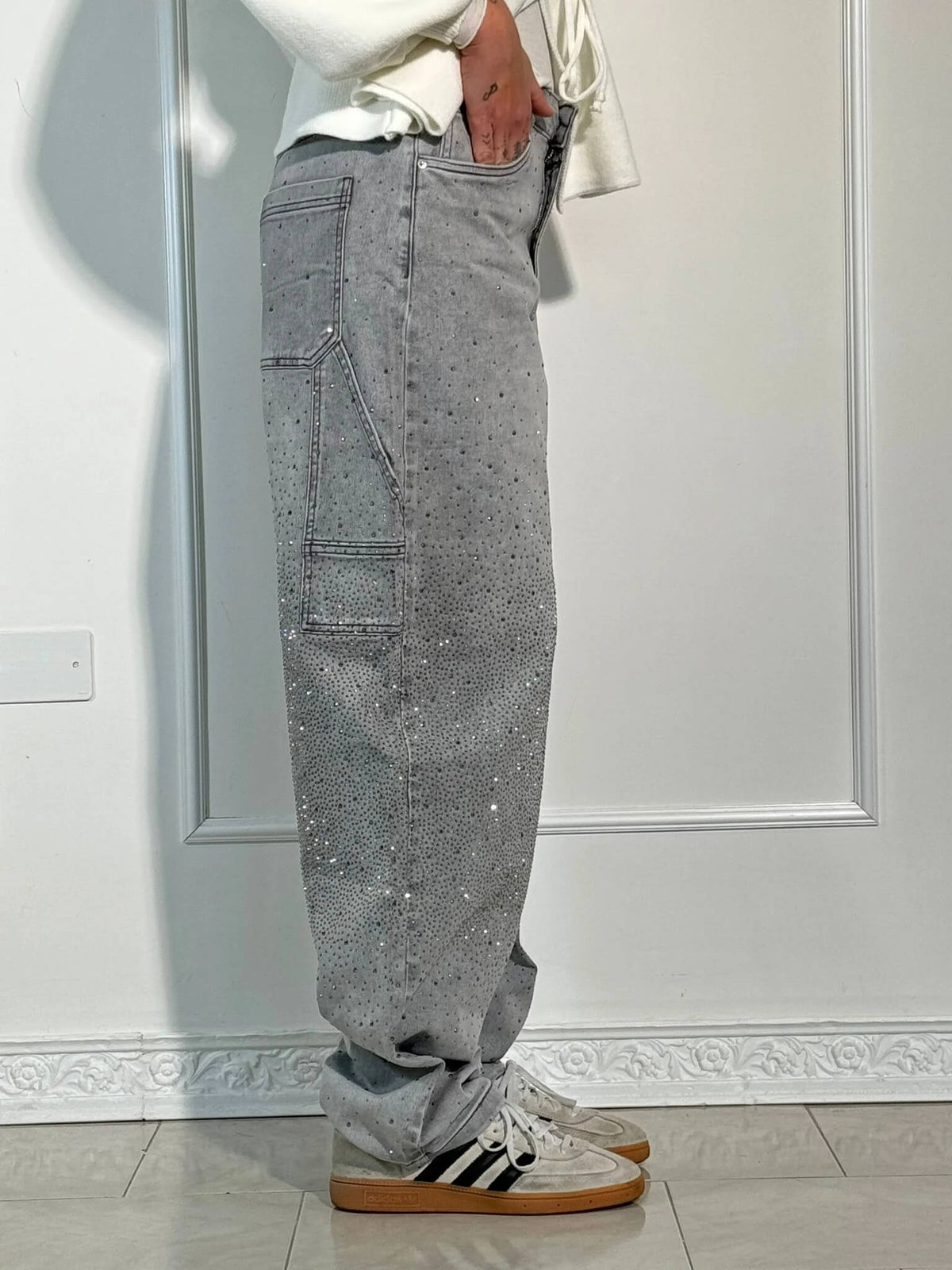 Shiny high-waisted loose-fit pants