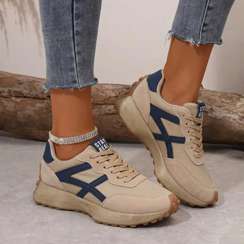 Sznurowane Sneakersy Damskie na Grubej Podeszwie w Stylu Retro