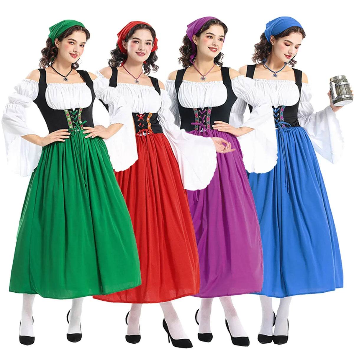 Bawarska Sukienka Dirndl z Odkrytymi Ramionami