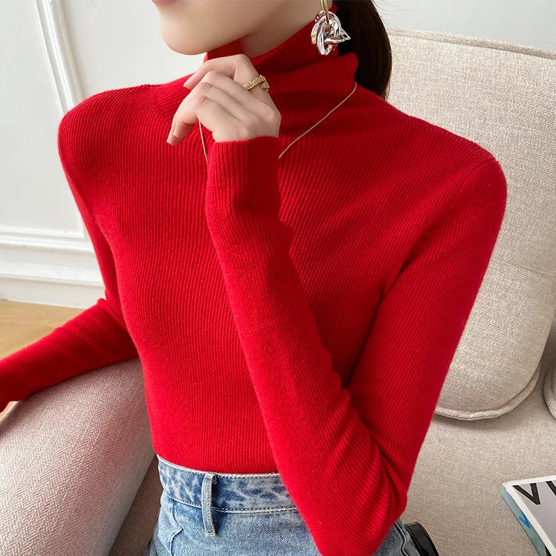 Ribbed-Fit Sweater with a Folded Neckline and Tapered Hem