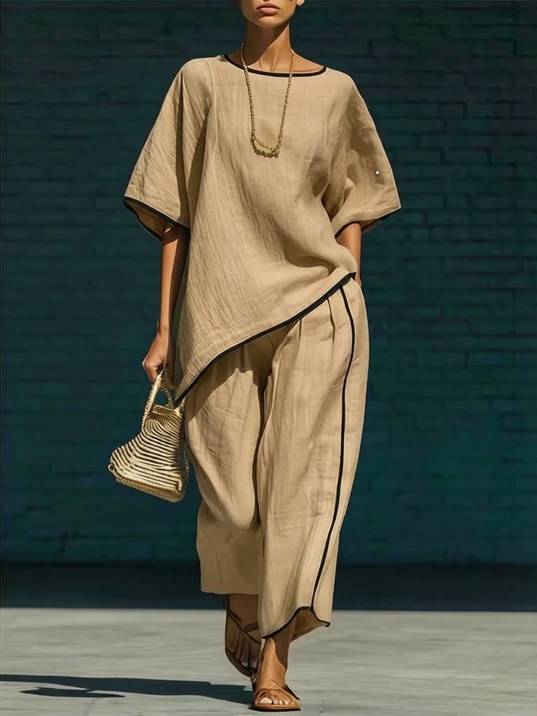 Loose Asymmetrical Round-Neck Cropped Wide-Fit Set