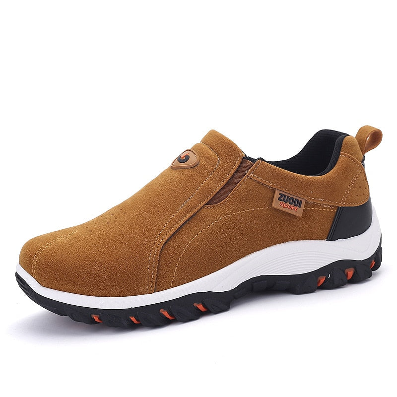 Slip-on shoes with panels and elastic inserts