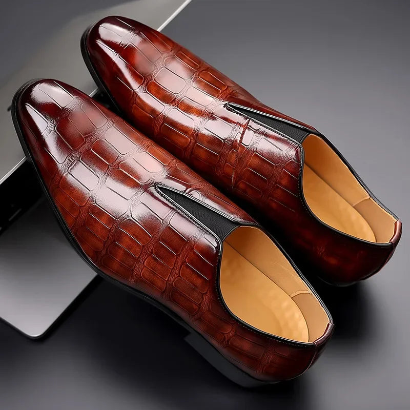 Shiny crocodile-pattern loafers