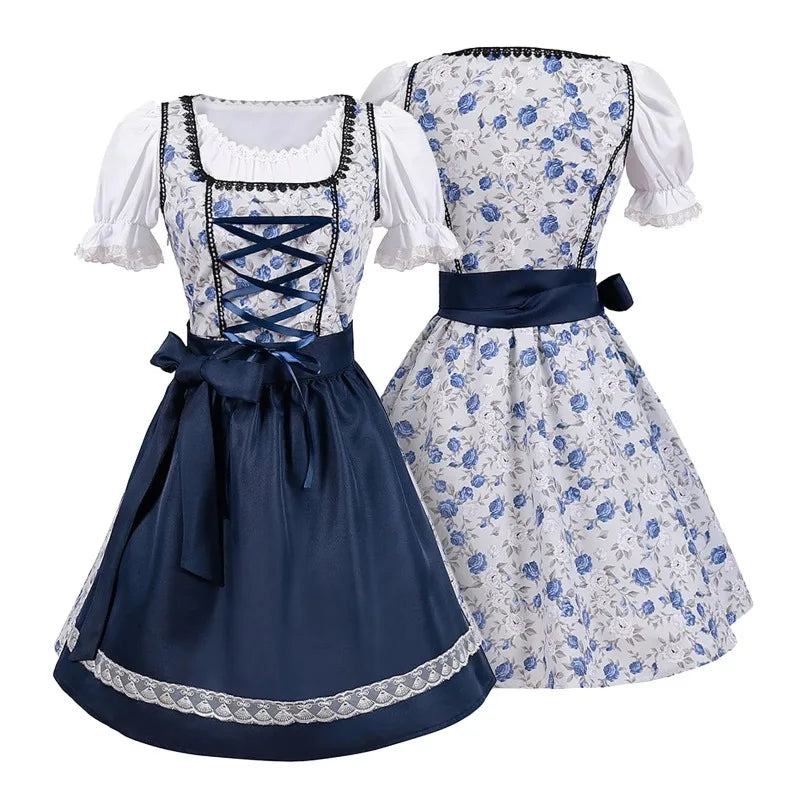 Sukienka Oktoberfest w Kwiaty z Sznurowaniem i Fartuszkiem Midi