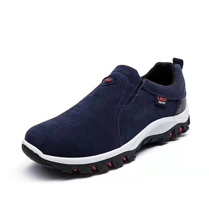 Slip-on shoes with panels and elastic inserts