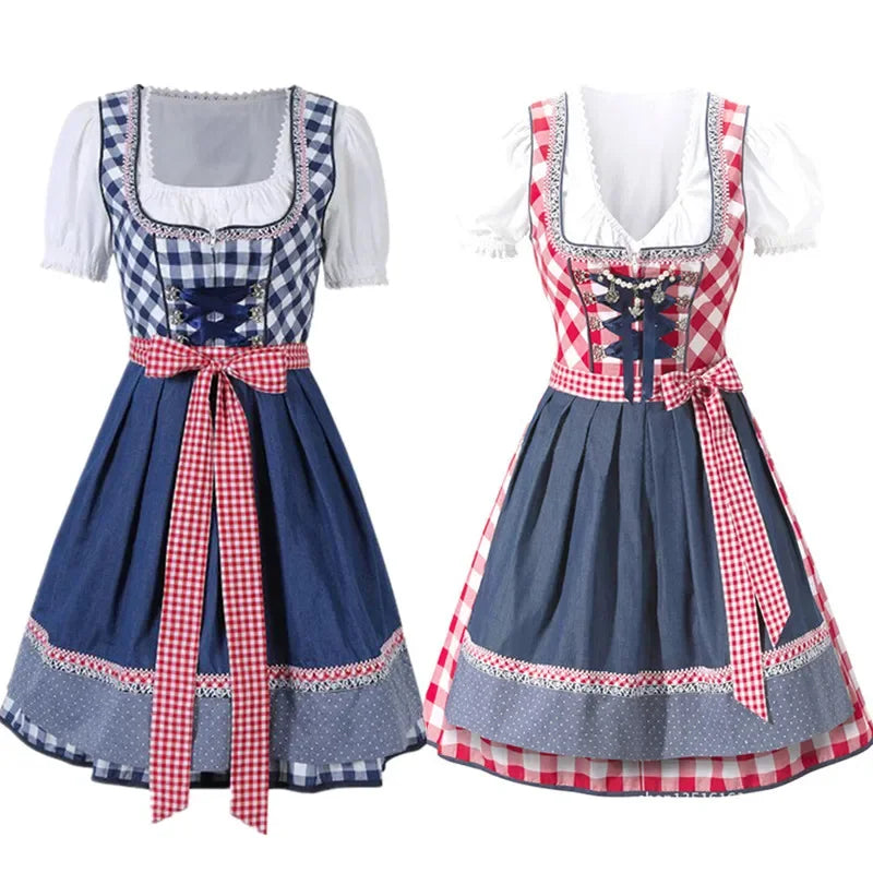 Sukienka Oktoberfest w Kratę z Wiązanym Paskiem