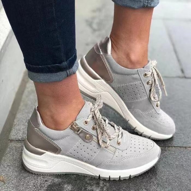 Damskie Ortopedyczne Sneakersy na Koturnie z Zamkiem i Sznurowaniem