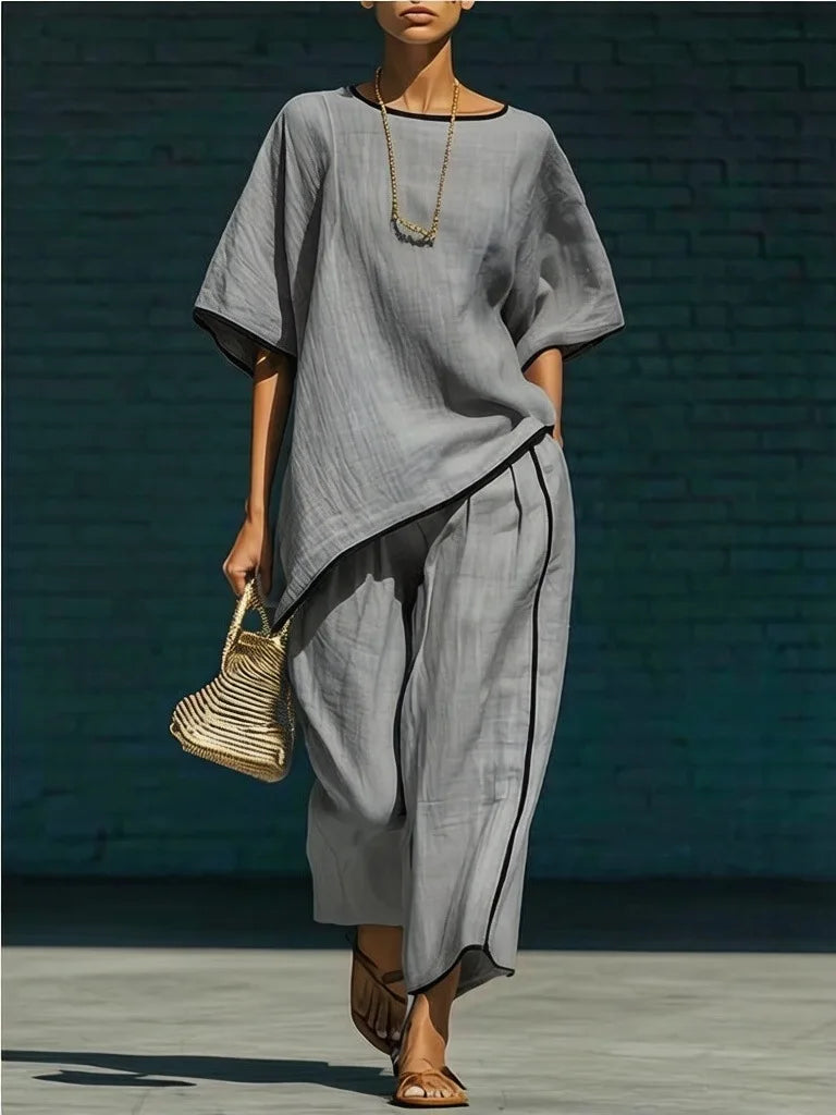 Loose Asymmetrical Round-Neck Cropped Wide-Fit Set