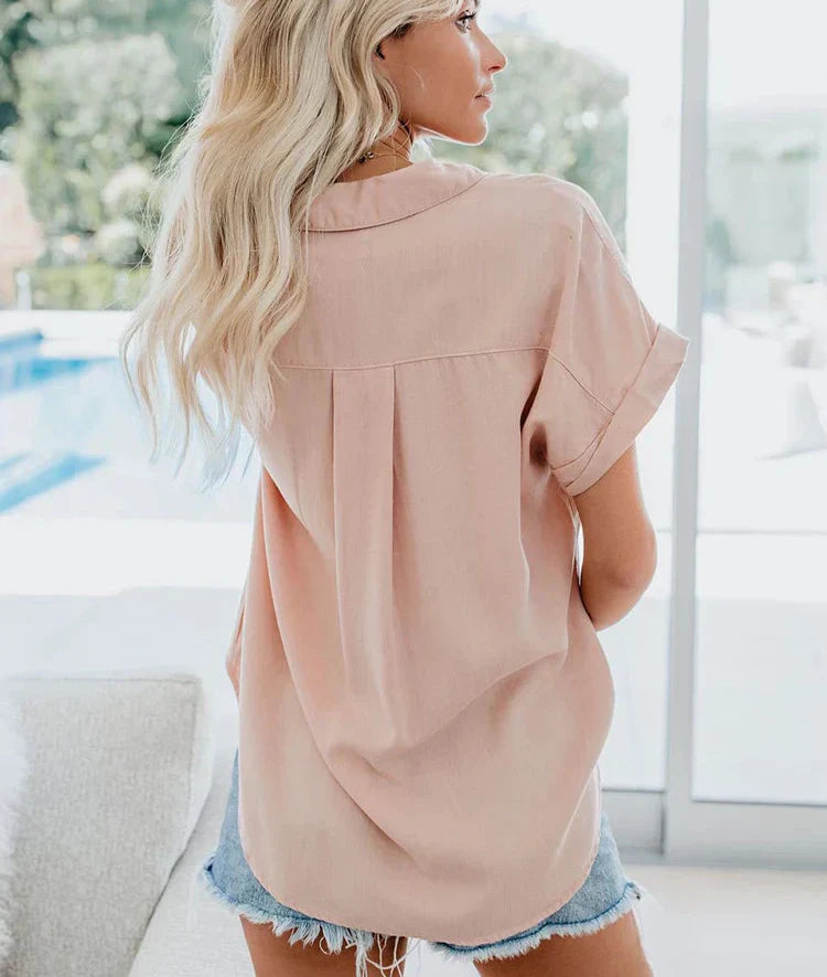 Short-sleeve button-up blouse