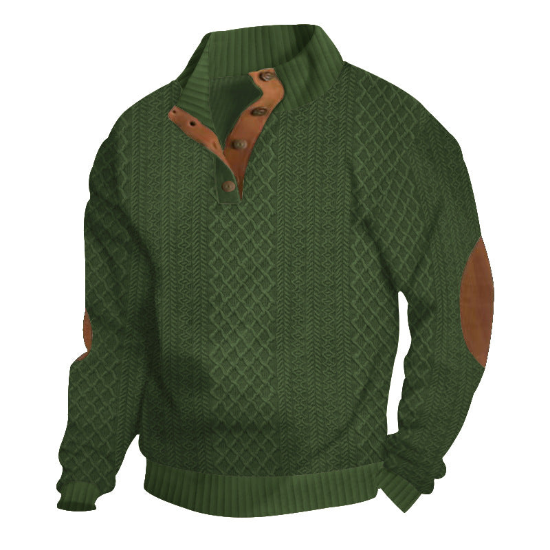 Męski Sweter Golf na Guziki z Dzianiny Żakardowej