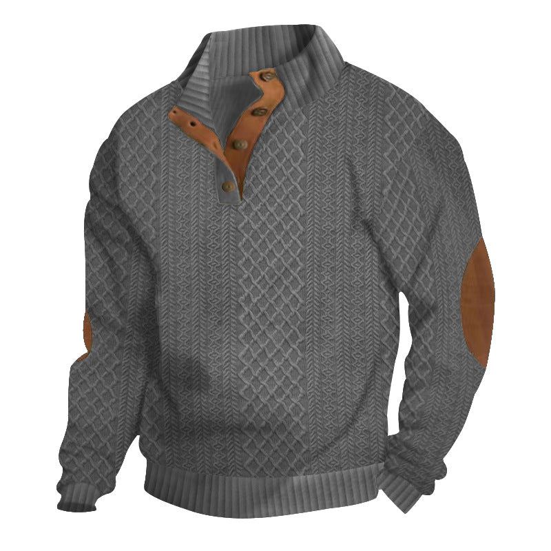 Męski Sweter Golf na Guziki z Dzianiny Żakardowej