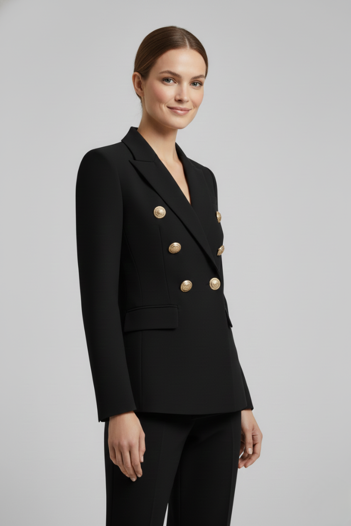 Structured Fitted Double-Breasted Blazer with Peak Lapels
