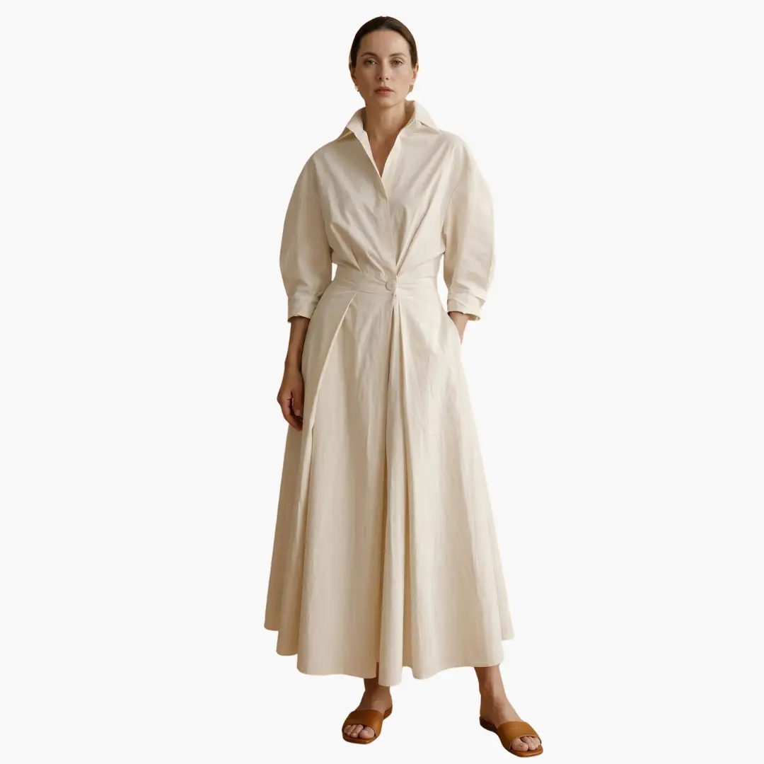 Collared Maxi Dress with Puff Sleeves
