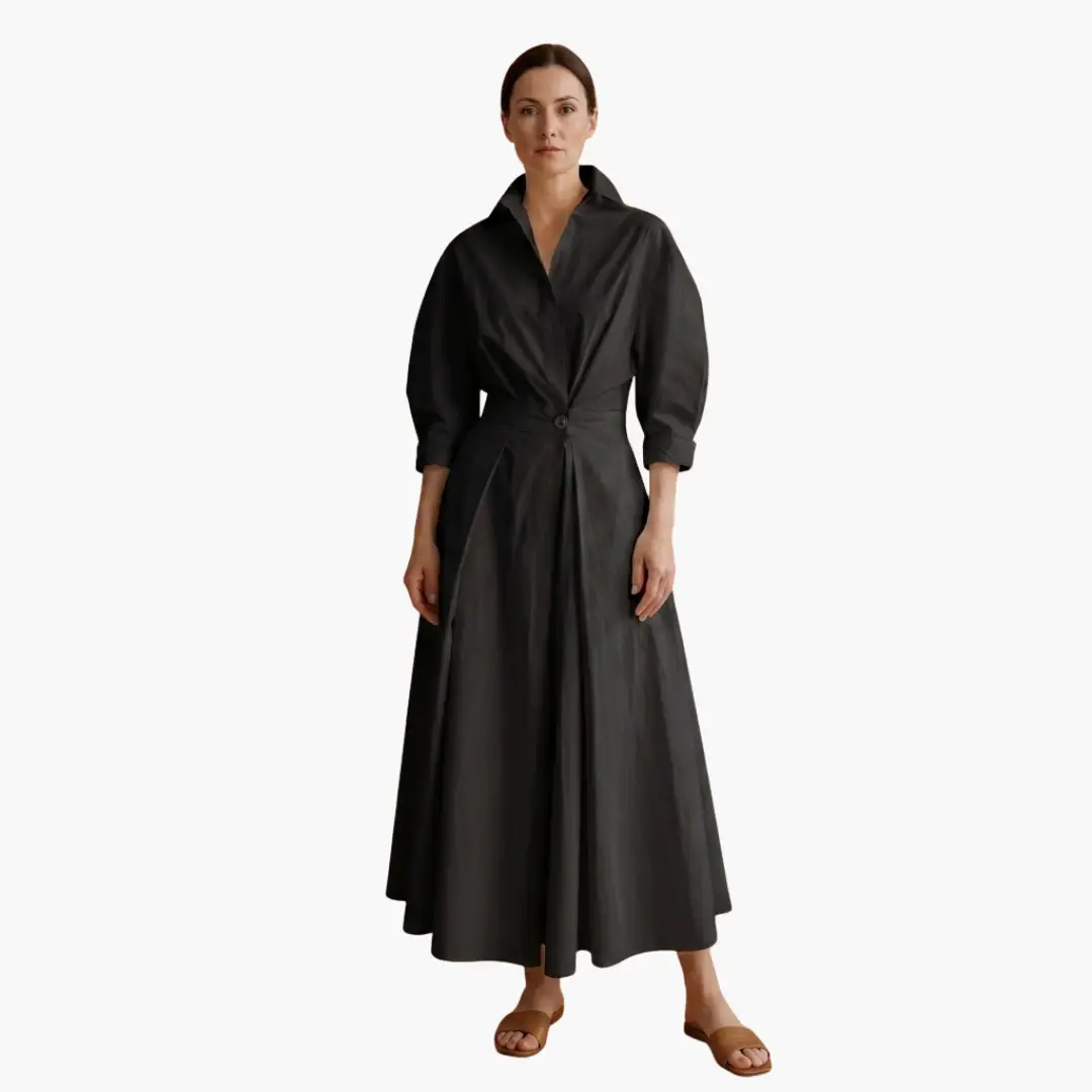 Collared Maxi Dress with Puff Sleeves