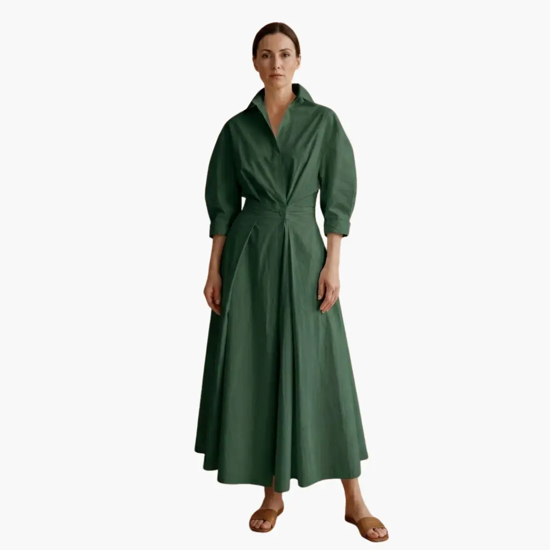 Collared Maxi Dress with Puff Sleeves