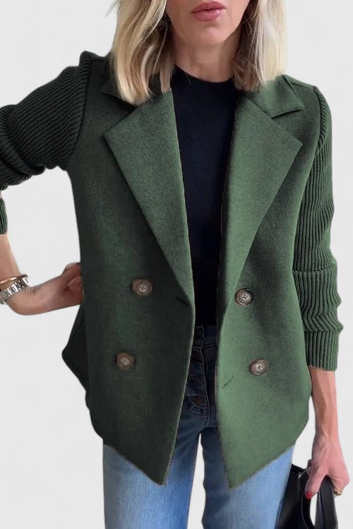 Structured Ribbed Lapel Blazer with Buttons and Panels